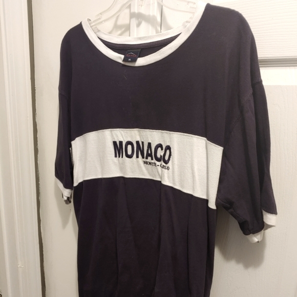 Monaco Monte Carlo Vintage 90's Heathered Ringer Stitched Blue & White T-Shirt - Picture 2 of 7